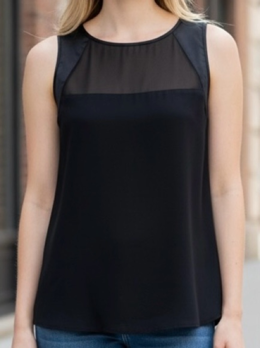 Banana Republic Black Sleeveless Sheer Yoke Blouse Size XS